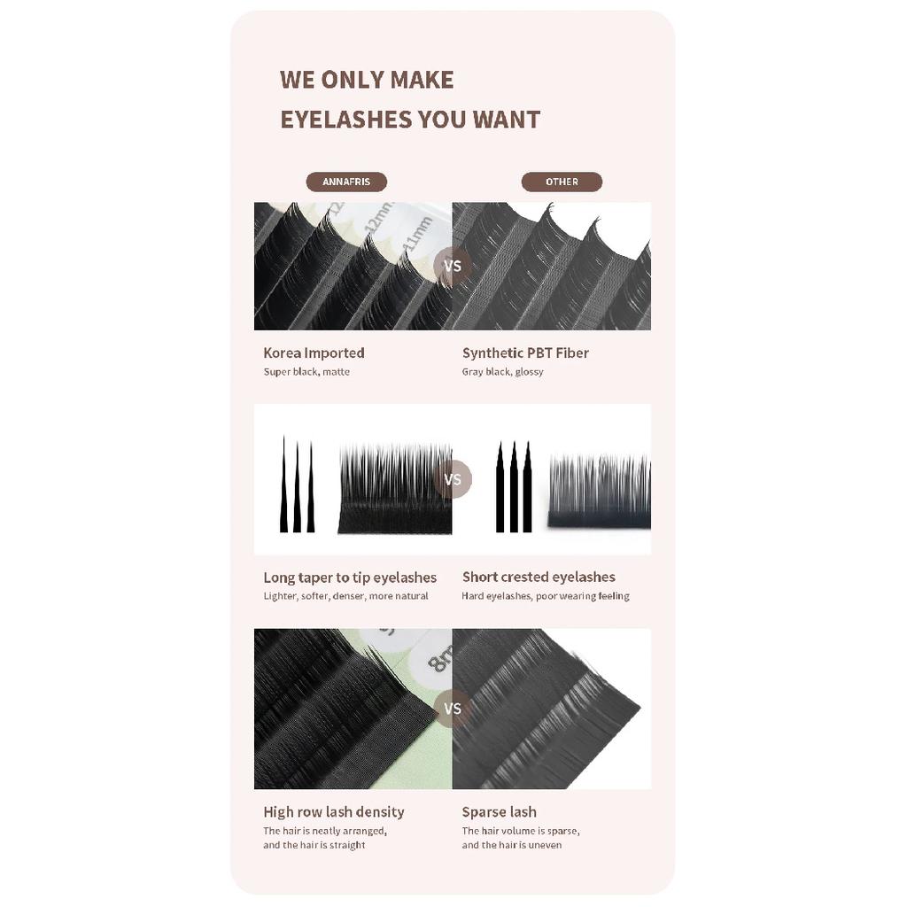 ANNAFRIS Premium L/L+/LC/LD/LU(M) Curl Matte Black Individual Eyelashes Extension Natural Soft Faux Lashes For Makeup Maquiagem