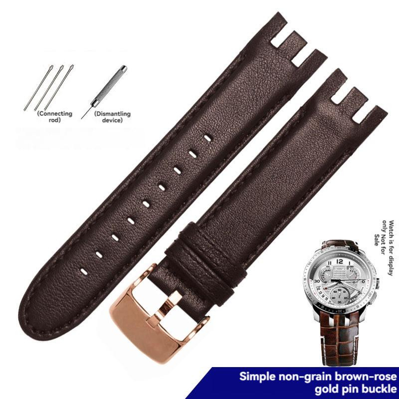Pulsera de Interfaz Curva Dedicada de 21 mm para Reloj Swatch Correa de Cuero de Vaca para Hombre YRS403 YRS412 YRS402g Correa de Piel de Ternero con Herramientas