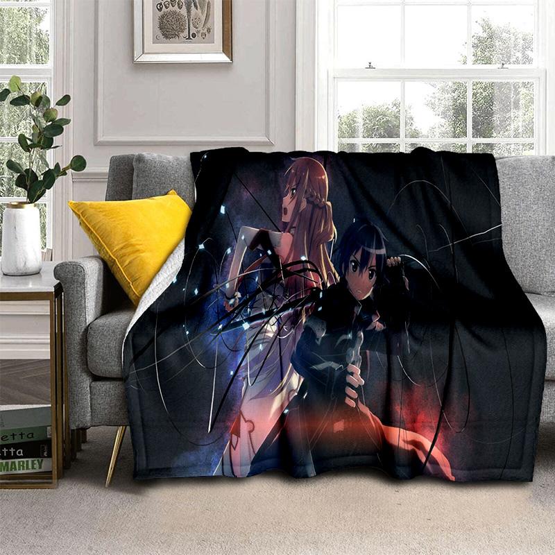 Sword Art Online SAO Novel Cartoon Blanket,Soft Throw Blanket for Home Bedroom Bed Sofa Picnic Travel Office Cover Blanket Kids