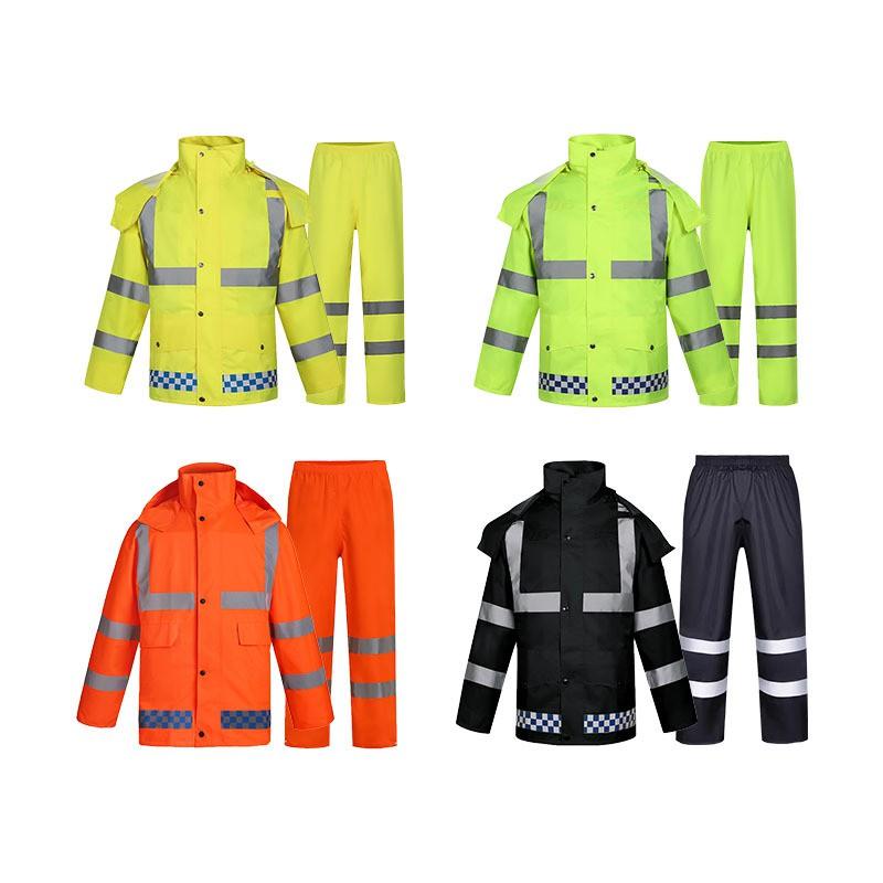 1 High Visibility Reflective Rain Suit Motorcycle Riders Adult Waterproof Oxford Fabric Patrol Jacket Pants Set Fluorescent