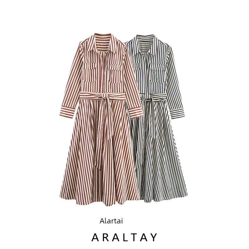 Araltay New Arrival Fashion Style Women's Clothing Fashion All-Match Minimalist Stripes Shirt Style Dress 8622048