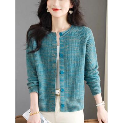 Women's Solid Cardigan Round Neck Loose Knitted Sweater Jacket Button Long Sleeve Casual Elegant Top