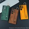 Leather Wristband Bracket Phone Cases For Samsung S26 Ultra S24 Plus S23 S22 S25 Ultra Sheepskin Silicone Protector Cover
