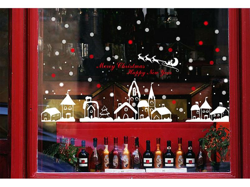 Christmas Ice & Snow Town Window Decal - Warm & Romantic Sticker XH-0731