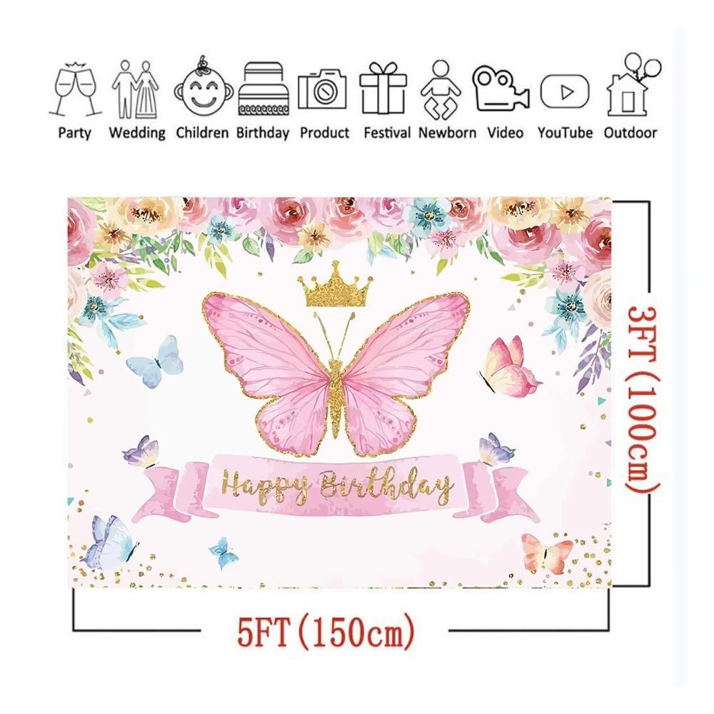 Pink Butterfly Birthday Decoration Balloon Set Tableware Cup Plate Napkin Gift Bags Backdrop Banner KeyChain Girl Party Supplies