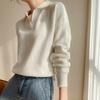 POLO-Kragen Strickpullover Damen Herbst und Winter Modischer Lockerer Pullover Vielseitiger Einfarbiger Freizeitpullover
