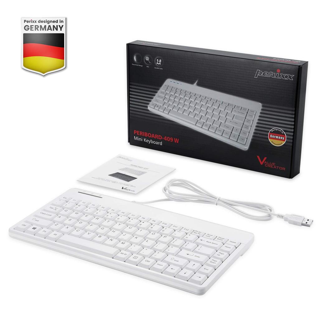 Perixx PERIBOARD-409 Wired Mini Keyboard with 1.8m Cable (White, English Layout)
