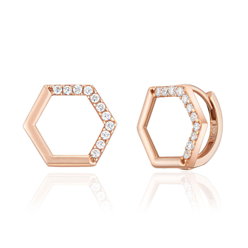 

14K Gold Earrings One-Touch Ring Half-Stone Hexagon BS03005E Pink Gold