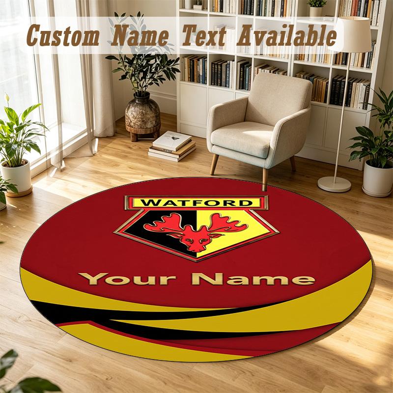 Round Rug Custom NameWatford FC Pattern Non Slip Carpet Home Floor Decor