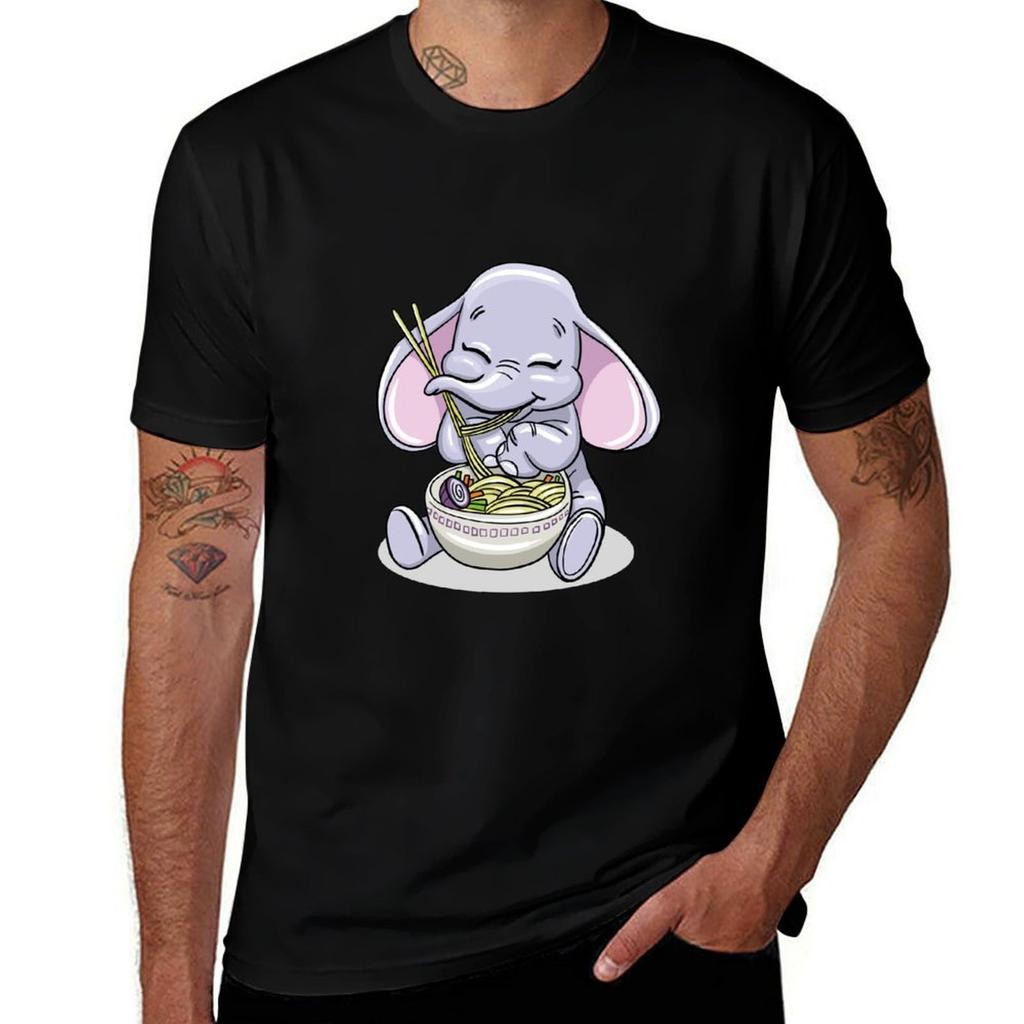 Kawaii Baby Elephant Eating Raunisex Noodles Tshirt Moisture Control Sports Tee