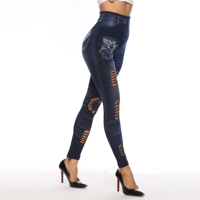 SCIONE 2019 Imitation Denim Hohl Leggings Pfirsich Herz Net Hosen Hohe Taille Super Elastische Neun Hose
