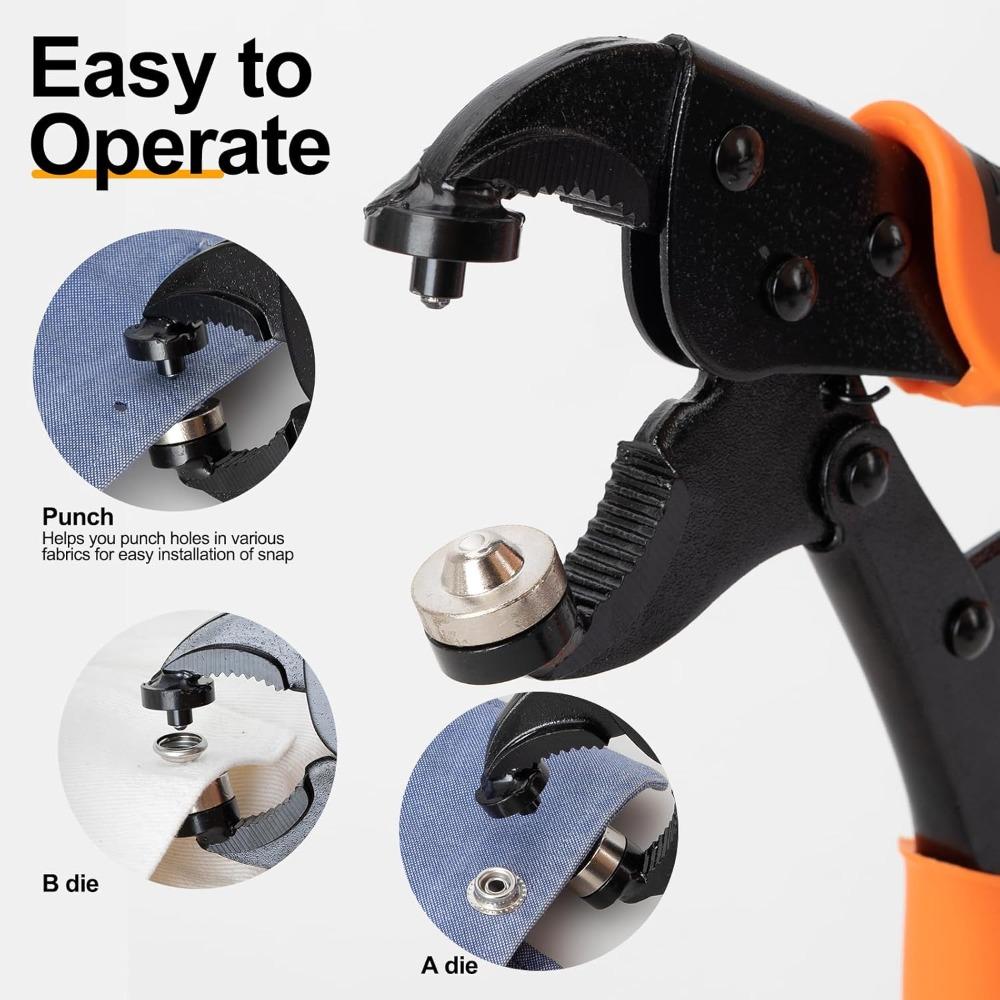 AnYun Snap Fastener Kit, Heavy-duty Snap Fastener Tool, Includes 1 Snap Fastener Pliers and 280 15mm Stainless Steel Snap Fasteners.