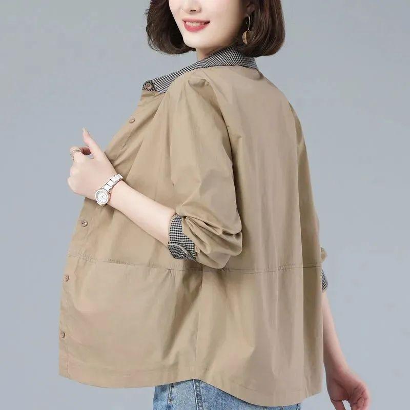 Women's Spring and Summer Versatile Color-Block Shirt Jacket Korean Style Plus Size Casual Shirt Fashion Slimming Outerwear