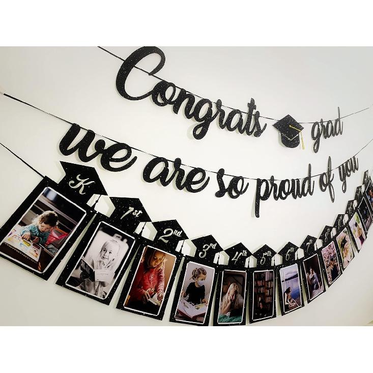 Graduation Decorations Class of 2025 Party Supplies - Congrats Grad, We Are So Proud of You Banner and K-12th Grade Graduation Photo Banner