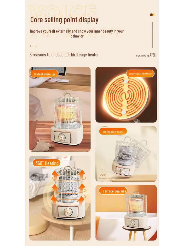 Colivie Mică Ajustabilă pentru Păsări Solare și Încălzitor de Birou