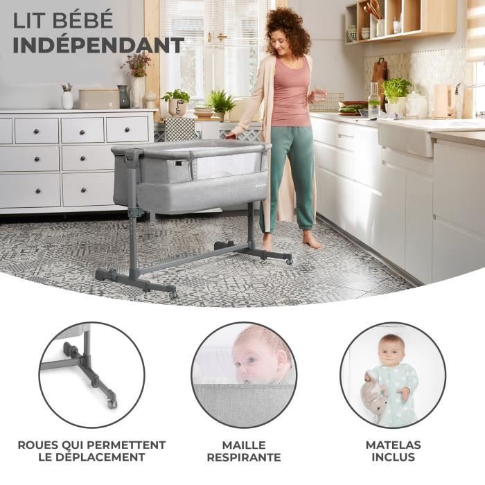 Lit Bébé Cododo Kinderkraft Nest Up - Hauteur Réglable - Pieds Réglables - Sac De Transport Inclus - Gris