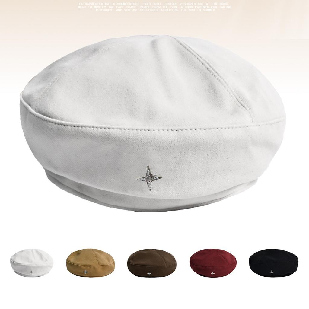 Silver Label Retro Four point Star Beret Hat for Women's Autumn and Winter New Casual Versatile Painter Hat Showing Face Small Pumpkin Hat