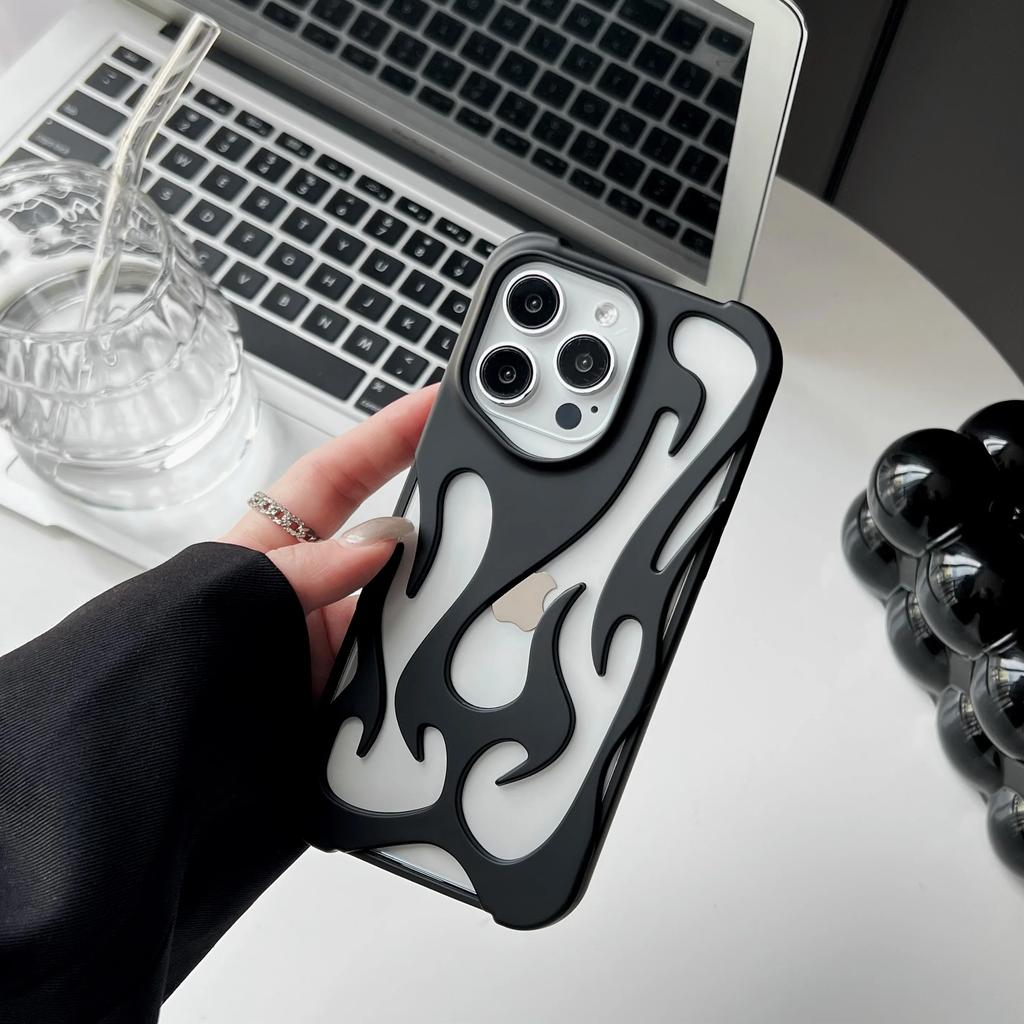 3D Flame pattern Phone Case for iPhone 16 15 13 12  ProMax 11 14 Plus Fashion Hollow Slim Shockproof Protective soft Cover