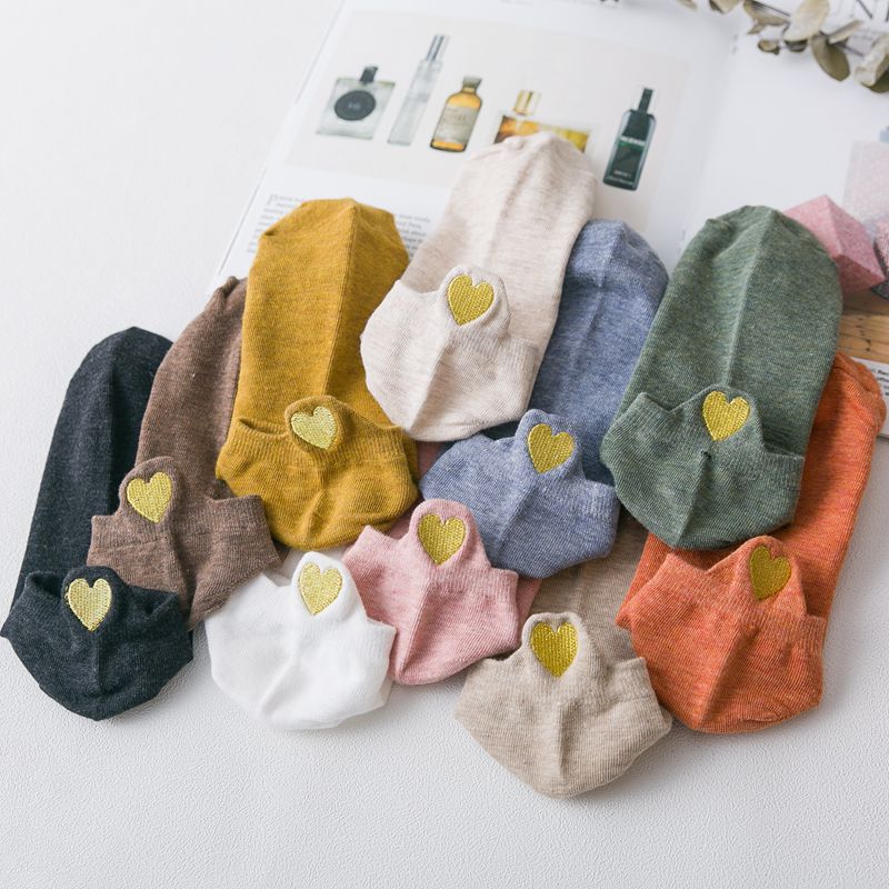 3 Paar Damen Bestickte Kurze Knöchelsocken Set Frühling Sommer Liebesherz Japanischer Stil Bonbonfarbe Lässig Mode Baumwollsocken