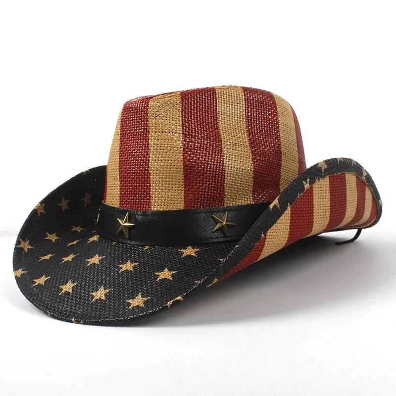 Summer Classic American Flag Cowboy Hats For Men Wide Brim Usa Cowgirl Chapeau Homme Cap Usa Flag Straw Cowboy Hat Dropshipping