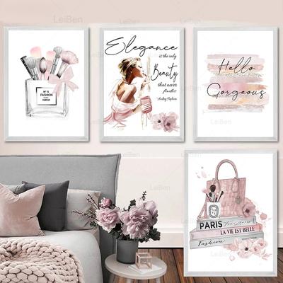 Mode Make-up Schönheit Pinsel Poster Wand Kunst Leinwand Malerei Elegante Frau Drucke Parfüm Paris Bilder für Moderne Wohnkultur