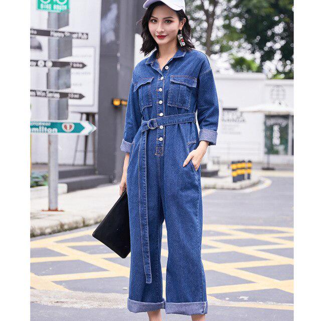 Long Sleeve Denim Jumpsuit Romper 