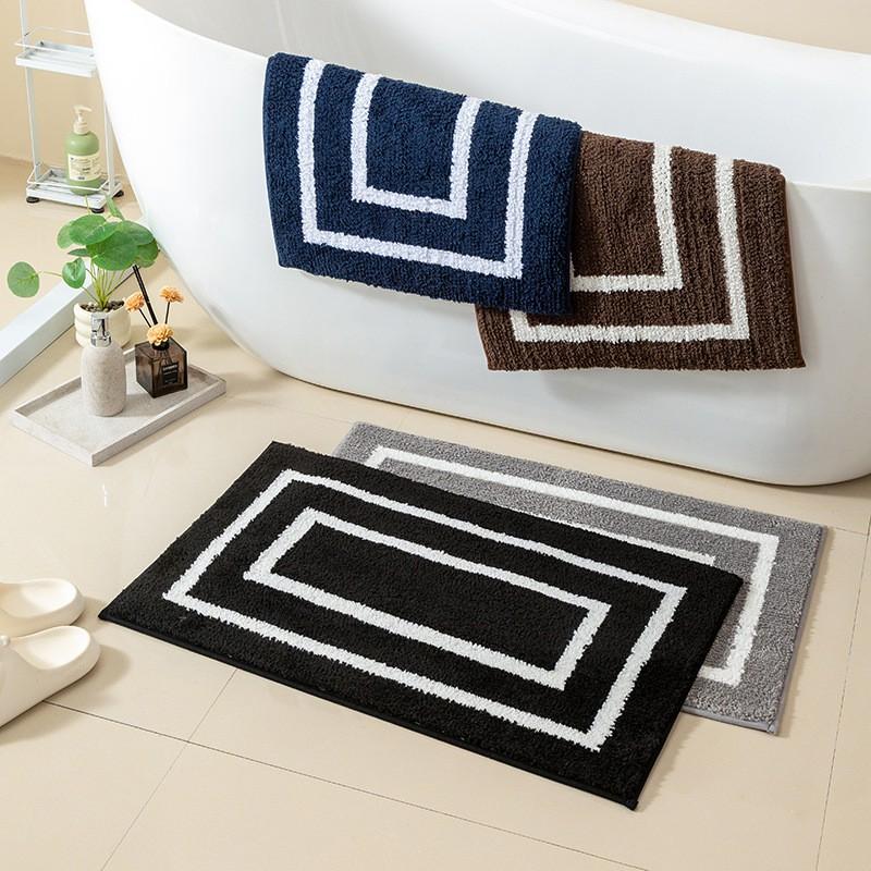Square Dual-Tone Geometric Bath Mat Non-Slip Absorbent Floor Rug Bathroom Shower Entryway