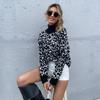 Vintage Fashion Elegant Casual Women's Long-sleeved High Neck Jacquard Black Leopard Sweater