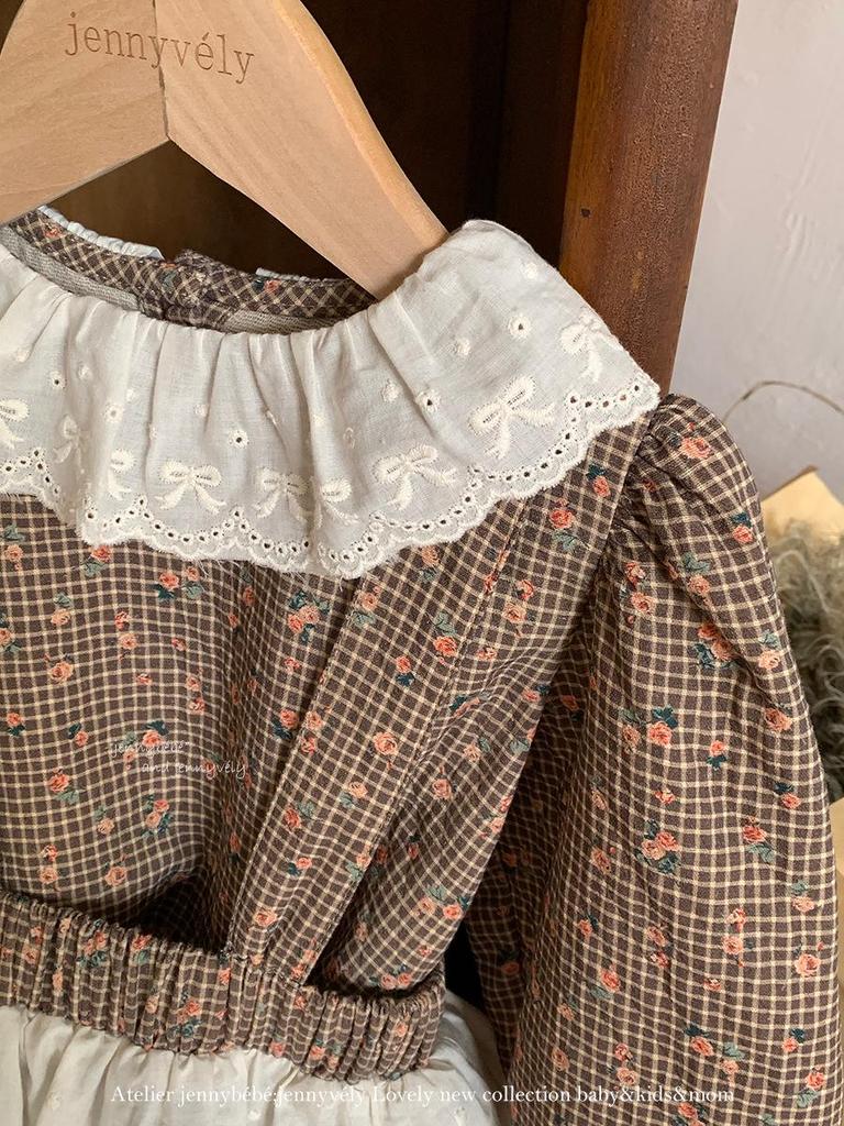 Jenny Kids 2025 Autumn Baby Girl 2-Piece Set: Korean Style Lace Peter Pan Collar Shirt with Overall Skirt