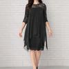 Spring/Summer 2026 Elegant Lace Patchwork Chiffon Dress with Three-Quarter Sleeves