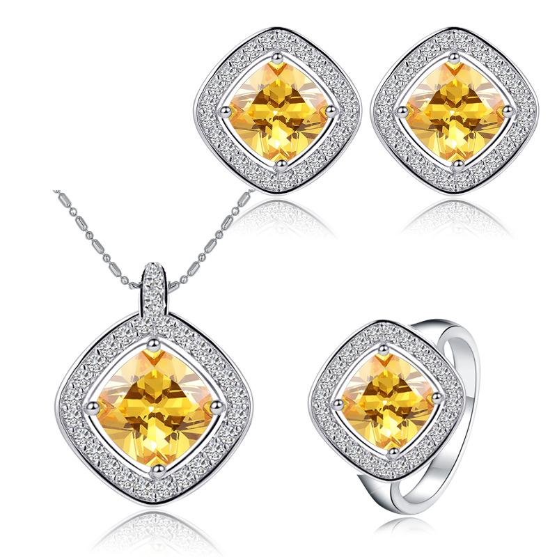 Flerfärgad som tillval, Tredelat set, Mikrodiamantring, Halsband, Örhängen för Kvinnor