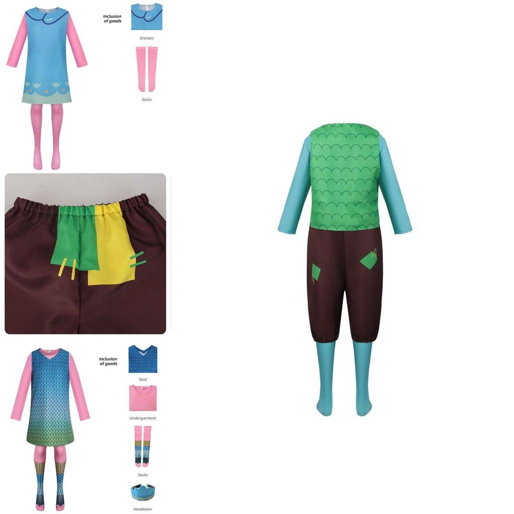 Cute Fantasy Trolls Cosplay Costume Poppy Dress Anime Halloween Stage Outfit
