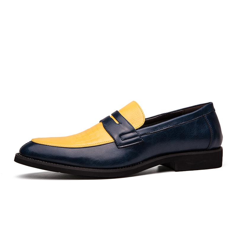 Spring Color-blocking Leather Shoes Men Leather Loafers British Style High-quality Shoes Slip-on Thick-soled Men Formal Shoes