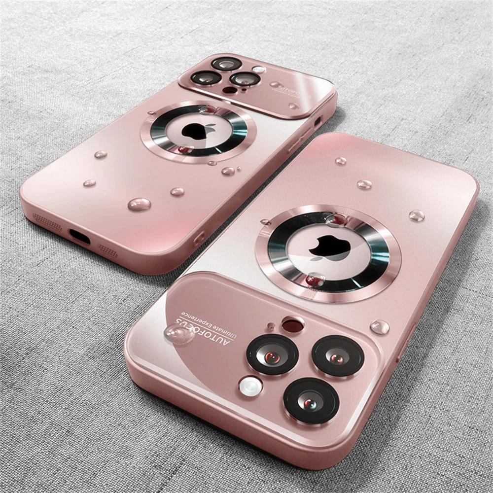 Luxury For iPhone 17 16 15 14 13 12 11 Pro Max Plus Glass Camera Lens Protection Case For Magesafe Magnetic Wireless Charging Phone Cover