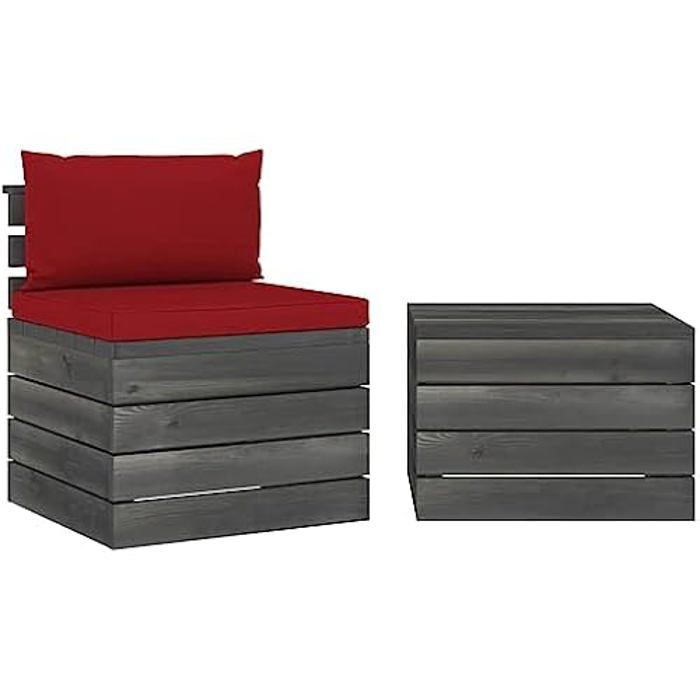 Salon de Jardin - VIDAXL - Palette 2 pcs - Bois de pin massif - Coussins déhoussables - 2 places