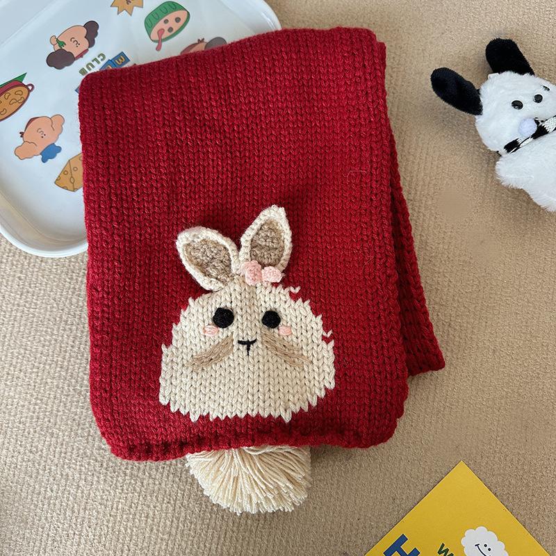 Falling Pool Knitwear: Cute Cartoon Rabbit Scarf, Women's Warm Winter Wool Neck Warmer.