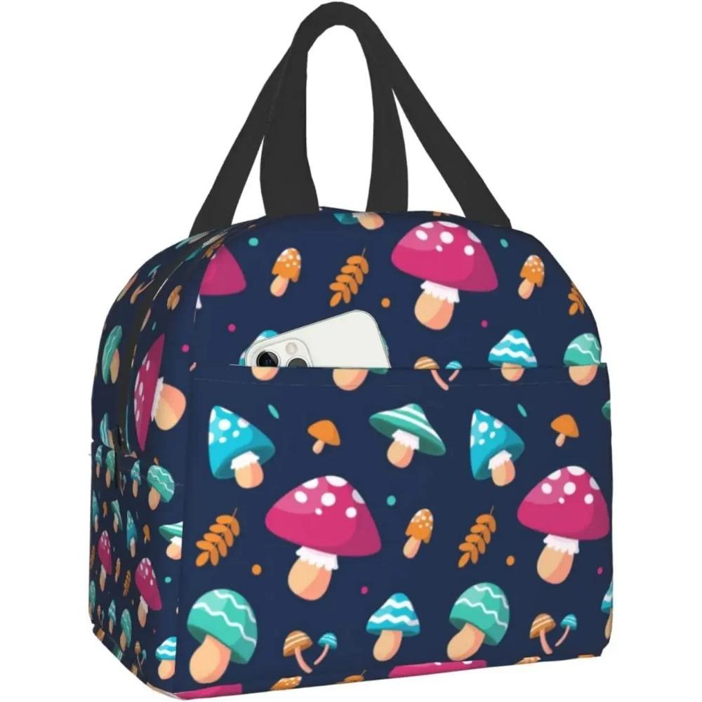 Aesthetic Mushroom Print Lunch Box Kawaii Small Insulation Lunch Bag Reusable Food Bag Lunch Containers Bags for Women Men