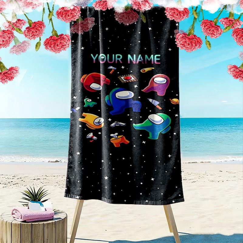 Among Us Custom Name Print Beach Towel, Large Soft Quick Dry Towel for Beach Camping Swimming