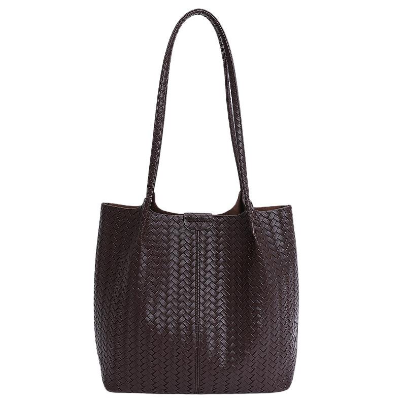 Woven Pattern Large Capacity Shoulder Tote Bag Women's New Fashion Soft Leather Retro Commuter Armpit Bag