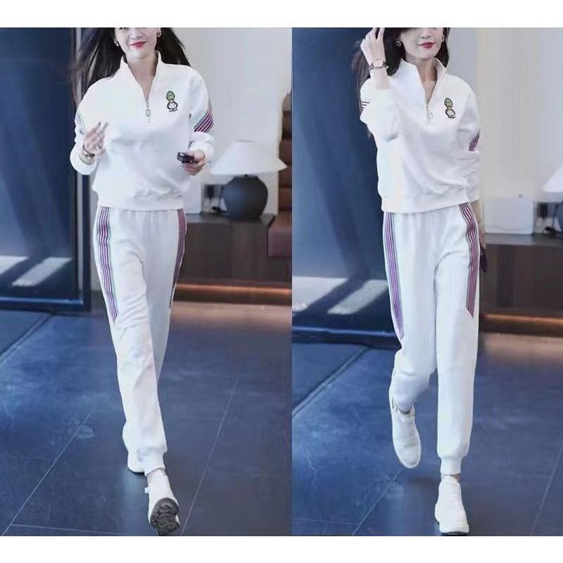 Spring and Autumn Casual Sportswear Set for Women - Loose-Fitting, Fashionable, Stylish, Slimming V-Neck Sweater and Pants Set