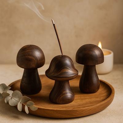 Wooden Mushroom Incense Holders Set of 3