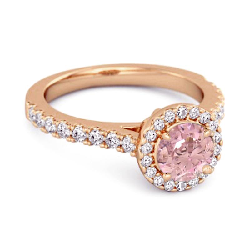 Pink CZ Round Halo Accents Women Wedding Ring  - 925 Sterling Silver Rose Gold Vermeil