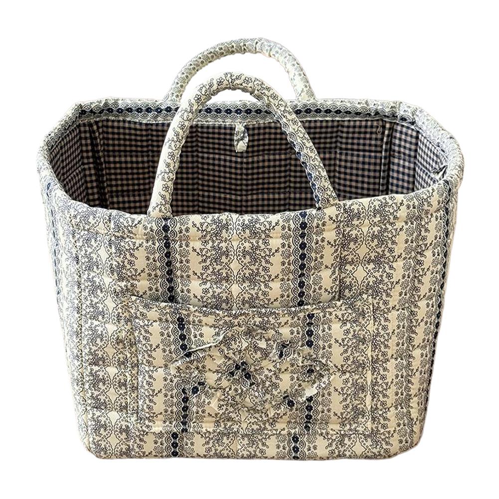 Fabric Pastoral Cloth Storage Basket with Easy Carry Handles Debris Organizing Bag for Shelves Closet Laundry Home Office Decor
