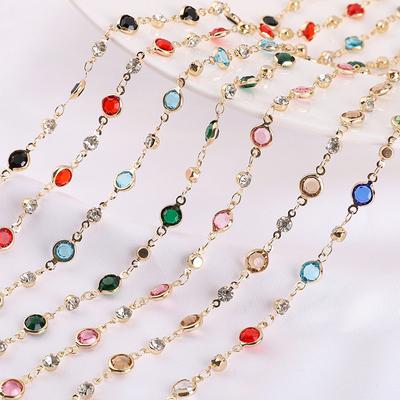 Catena con Strass Colorati 50cm/100cm Catena in Rame a Lunga Tenuta Accessori per Bracciali Collane Fai da Te