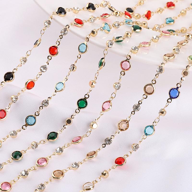 50cm/100cm Color Rhinestone Chain Color Retention Copper Chain DIY Bracelet Necklace Accessories