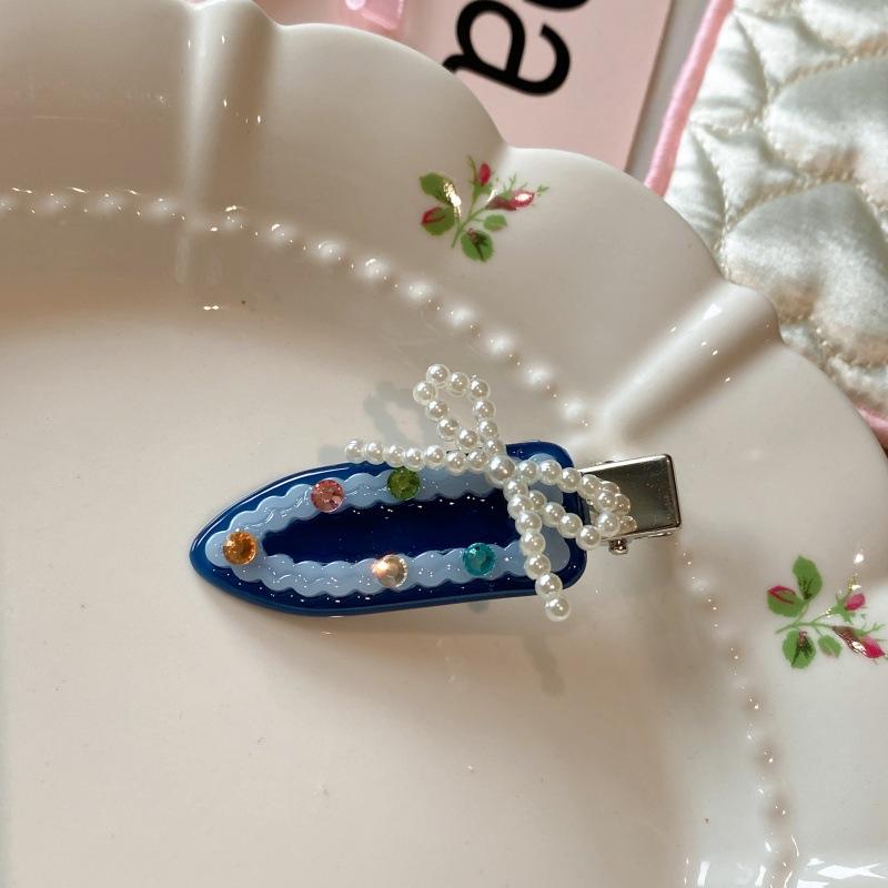 

Жемчужный бант Высококлассный боковой зажим Заколка для челки Девушка Головной убор на лоб Новая заколка-уточка