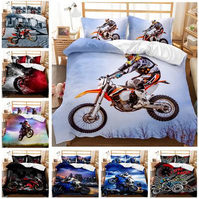 Dirt Bike Bedding Sets Motocross Racer Duvet Cover Set 3 Piece Boys Comforter Cover SetKids Extreme Sports Style Bedding Set