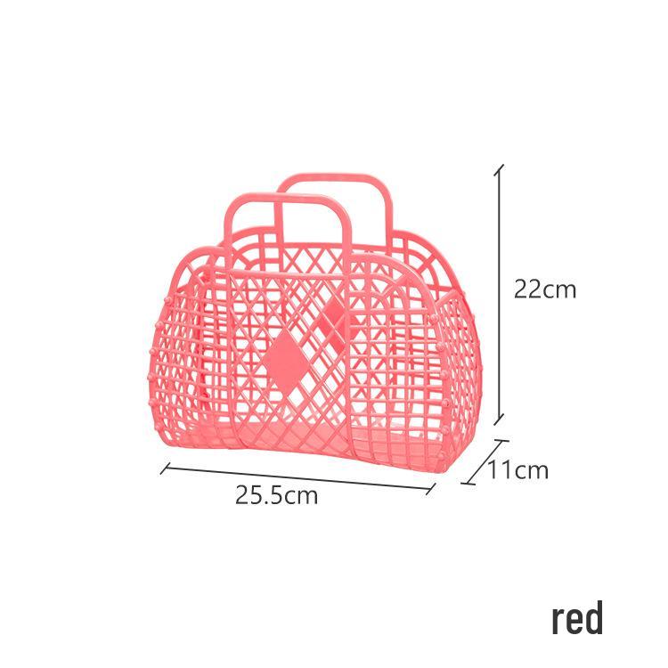 Foldable Plastic Supermarket Tote Basket - Hollow Design for Shopping, Fruits, Toys, and More.