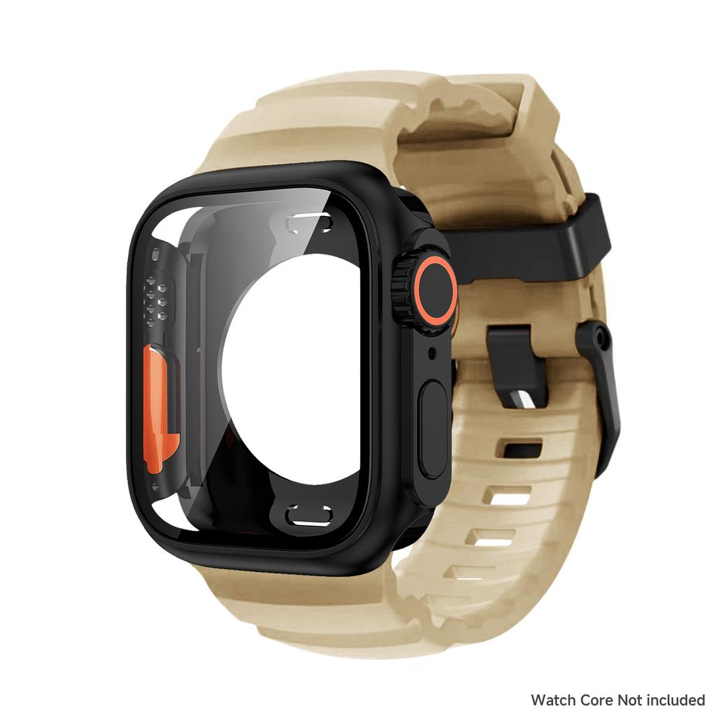 Silicone Strap+PC Case for Apple Watch 44 45 46mm Sport Bracelet Band Screen Protector Cover for Iwatch 10 9 8 7 Change To Ultra