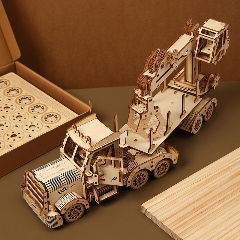 3D Wooden Crane Truck Puzzle – DIY Model & Children's Toy